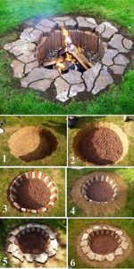 Brick and stone in-ground fire pit