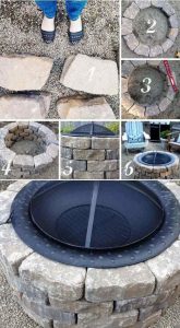 Stone fire pit with fire bowl