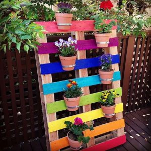 DIY Upcycled Rainbow Pallet Flower Planter
