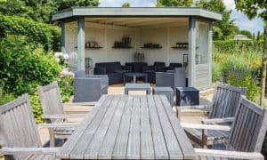 Wooden Backyard Pavilion With Grey Fittings