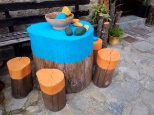 tree stump ideas for Colorful Stumps Table and Stools