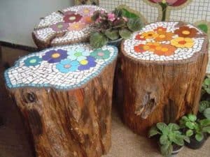 Mosaic Tree Stump Table ideas