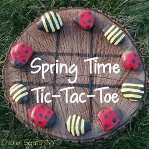 Spring Time Tic-Tac-Toe on tree stump