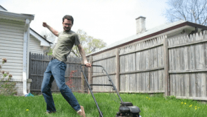 mowing wet grass