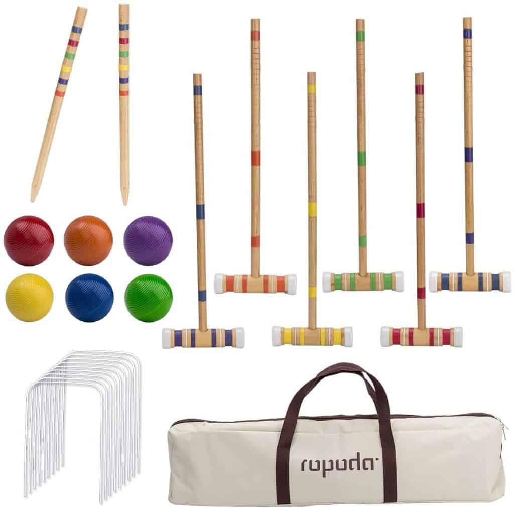 ROPODA Six-Player Croquet Set with Wooden Mallets