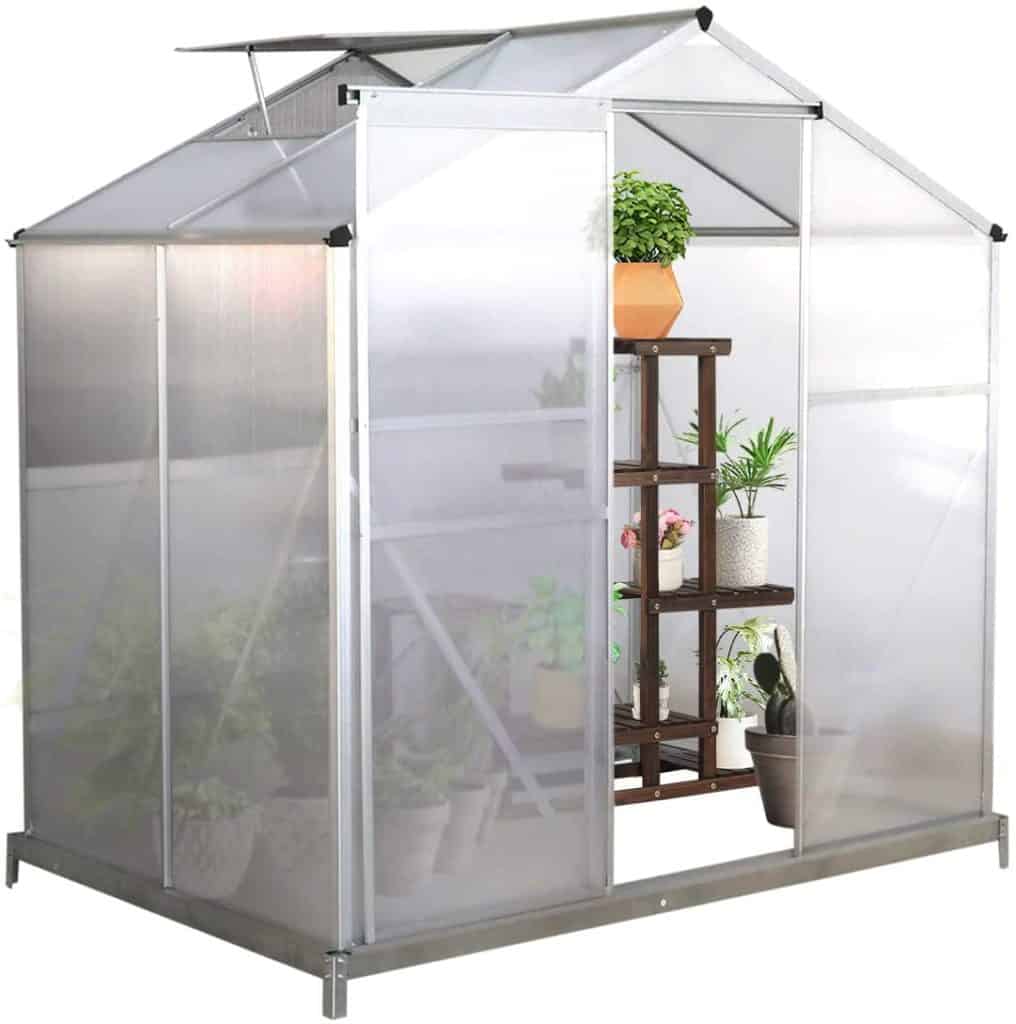 6'x4' Walk-in Polycarbonate Greenhouse Aluminum Greenhouse Kit Hobby Greenhouse